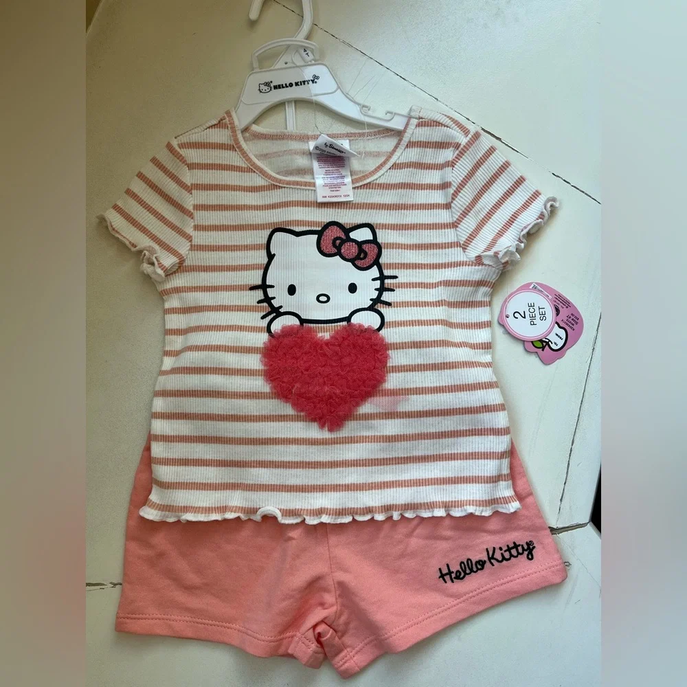 Hello Kitty Peach and White Striped Shorts Outfit